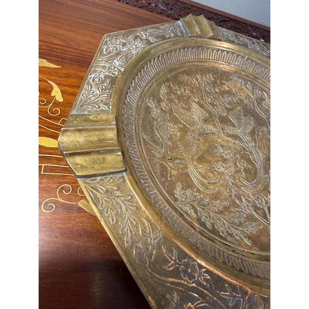 Vintage Brass Vanity‎ Tray • Bird Motif • Chinoiserie Decor